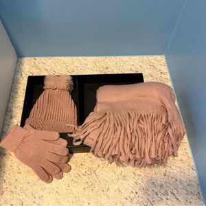 Steve Madden dusty pink  Knit Scarf, Hat, and Gloves Set
